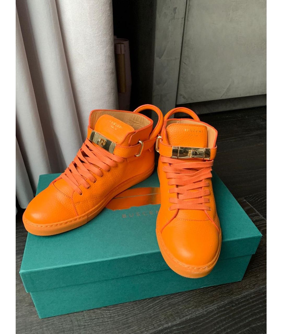 BUSCEMI Оранжевое кожаные высокие кроссовки / кеды, фото 3