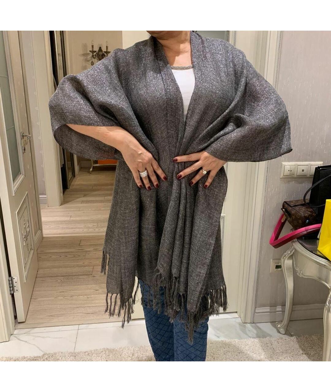 BRUNELLO CUCINELLI Антрацитовый шарф, фото 5