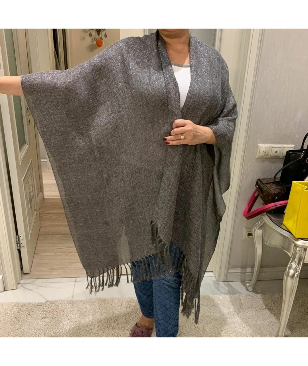 BRUNELLO CUCINELLI Антрацитовый шарф, фото 4