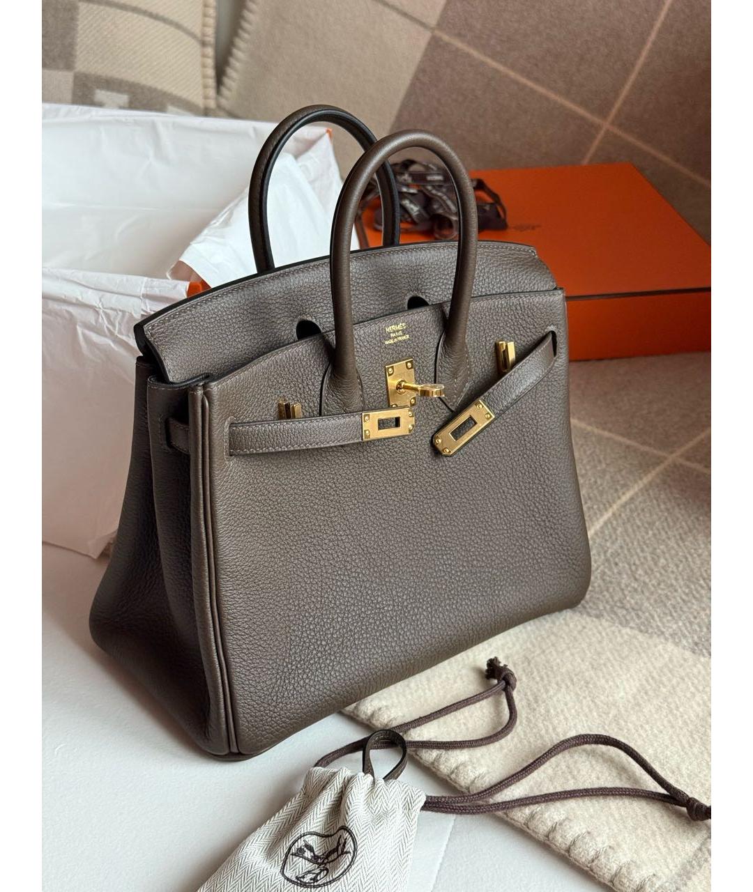 HERMES Коричневая кожаная сумка с короткими ручками, фото 3