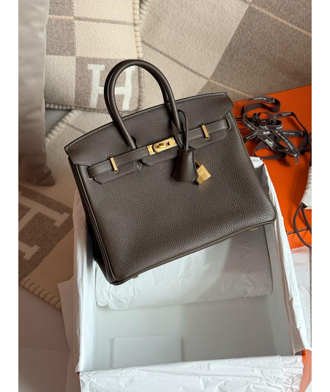 HERMES Коричневая кожаная сумка с короткими ручками, фото 5