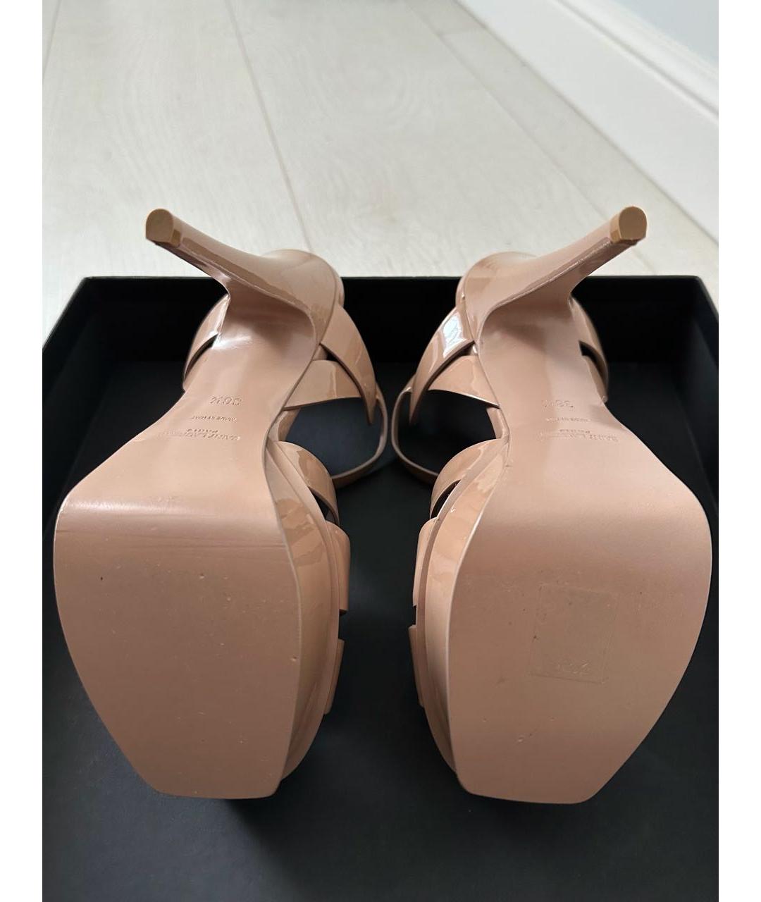 SAINT LAURENT Бежевые кожаные босоножки, фото 5