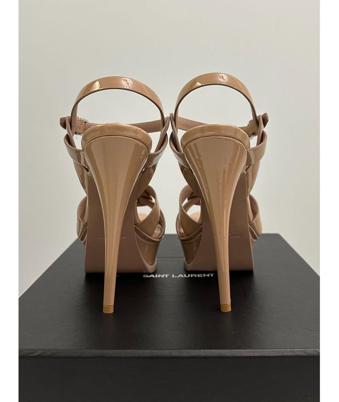 SAINT LAURENT Бежевые кожаные босоножки, фото 4