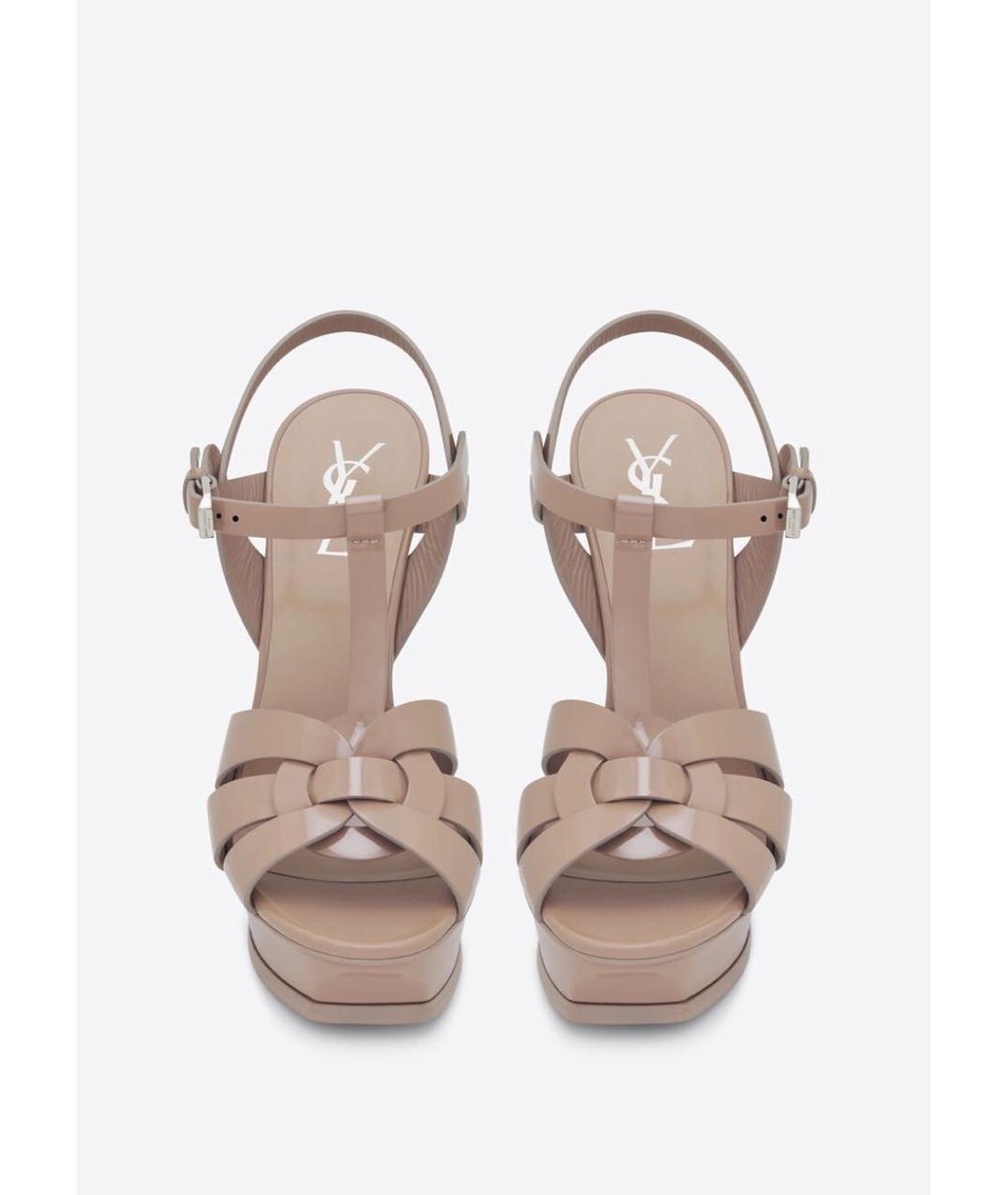 SAINT LAURENT Бежевые кожаные босоножки, фото 2