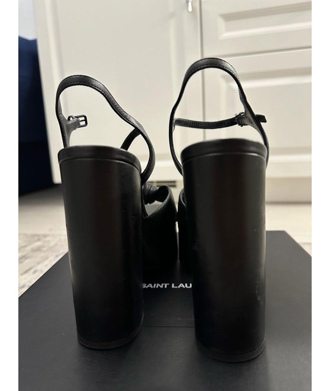 SAINT LAURENT Черные кожаные босоножки, фото 4