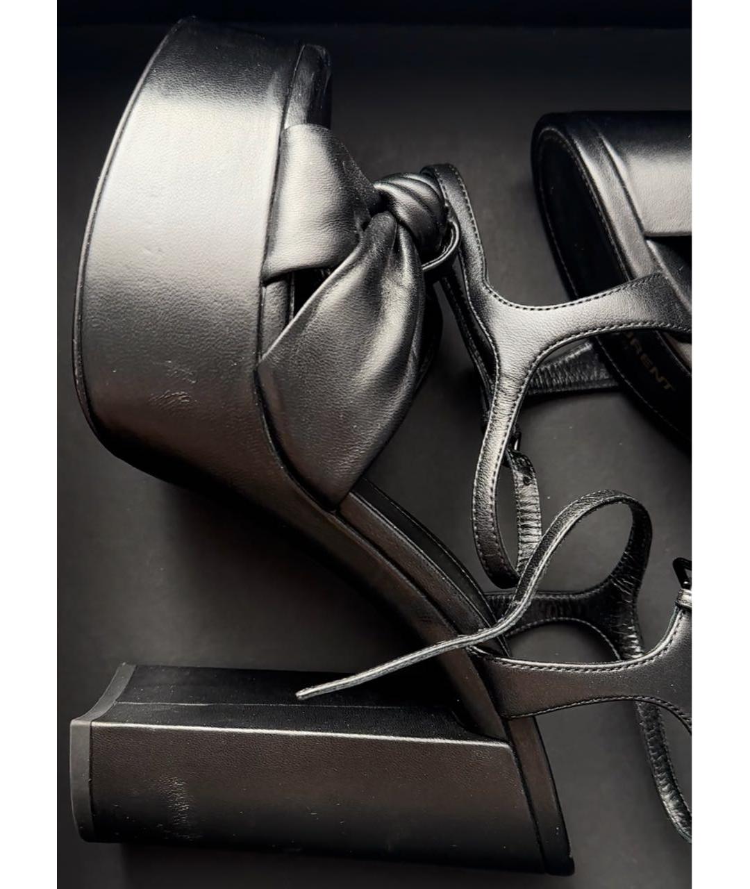 SAINT LAURENT Черные кожаные босоножки, фото 8