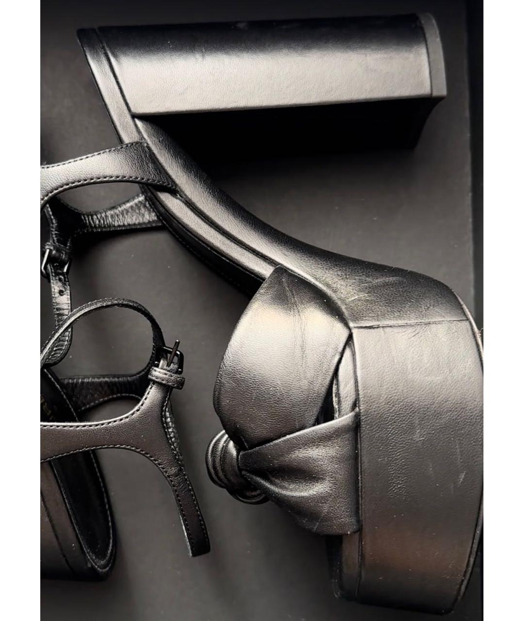 SAINT LAURENT Черные кожаные босоножки, фото 7