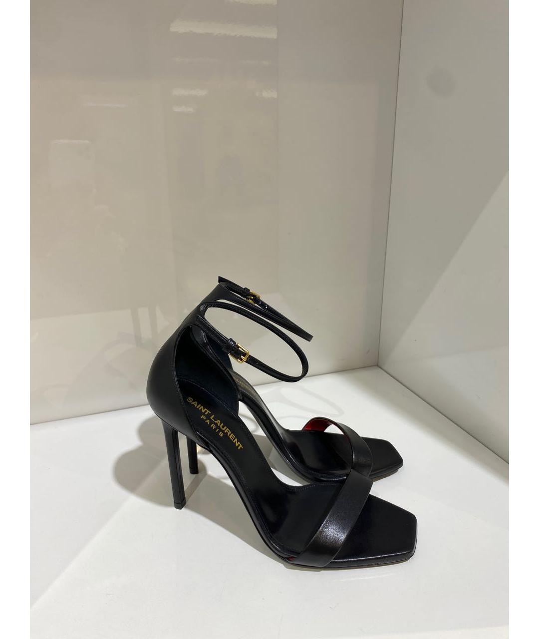 SAINT LAURENT Черные кожаные босоножки, фото 2