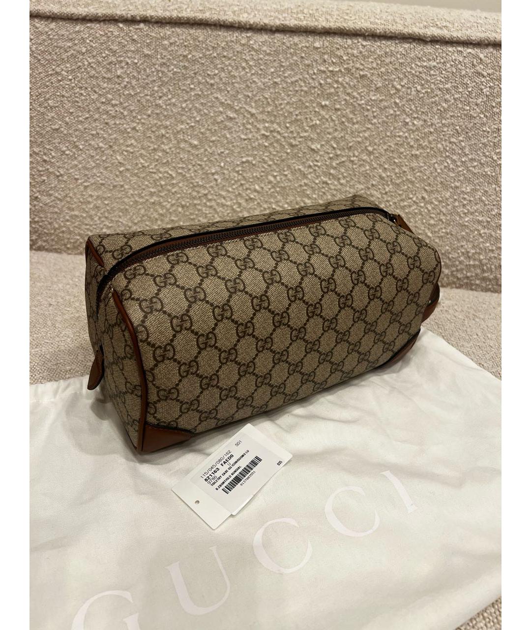 GUCCI Коричневая кожаная косметичка, фото 2