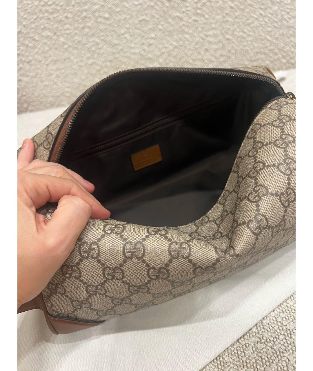 GUCCI Коричневая кожаная косметичка, фото 4