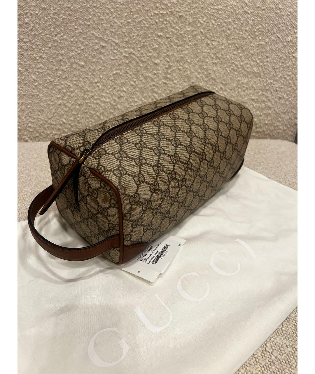 GUCCI Коричневая кожаная косметичка, фото 5