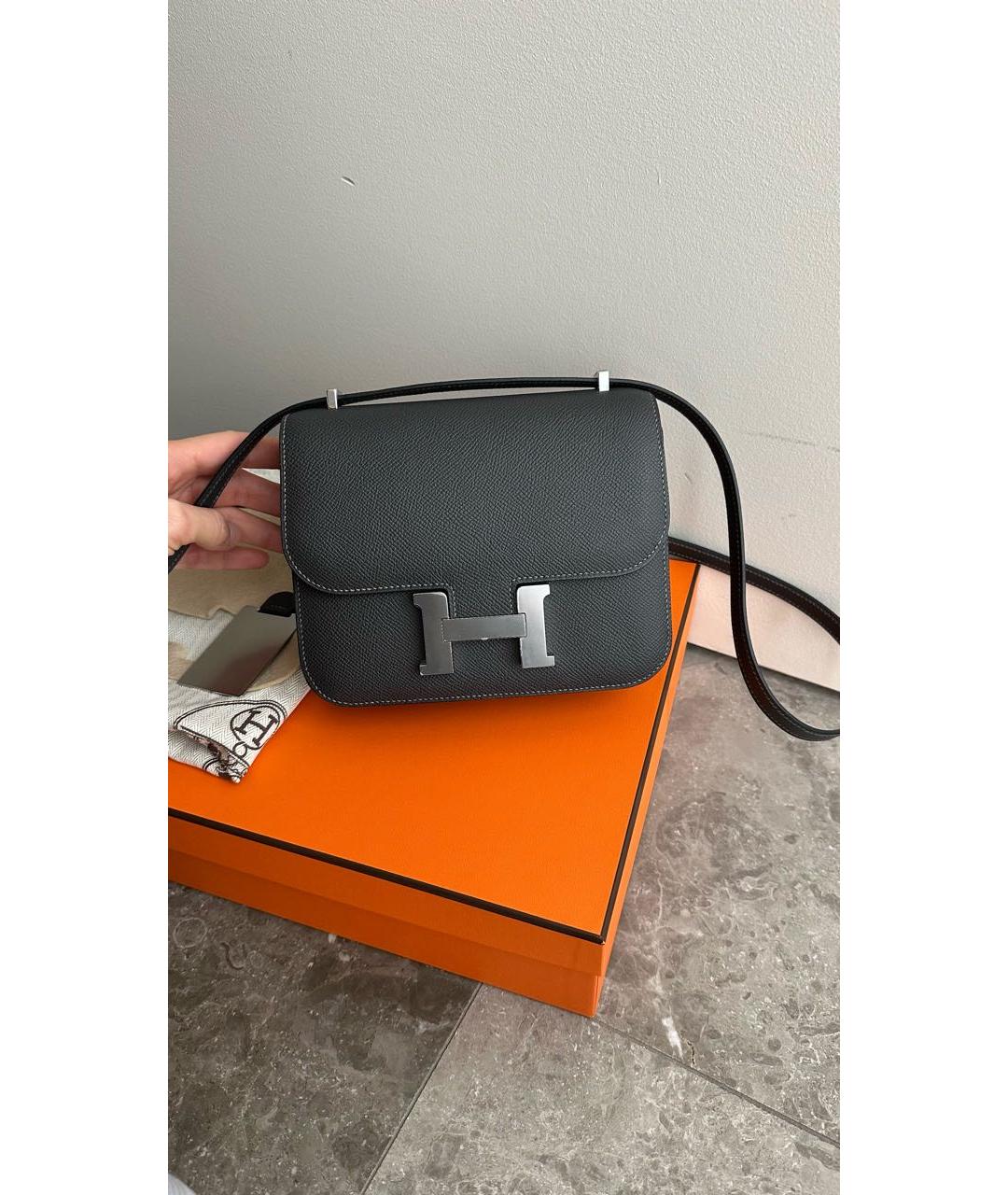 HERMES Антрацитовая кожаная сумка через плечо, фото 9