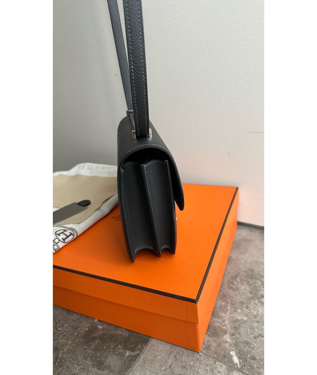 HERMES Антрацитовая кожаная сумка через плечо, фото 5