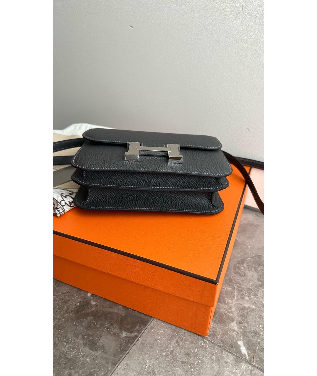 HERMES Антрацитовая кожаная сумка через плечо, фото 2