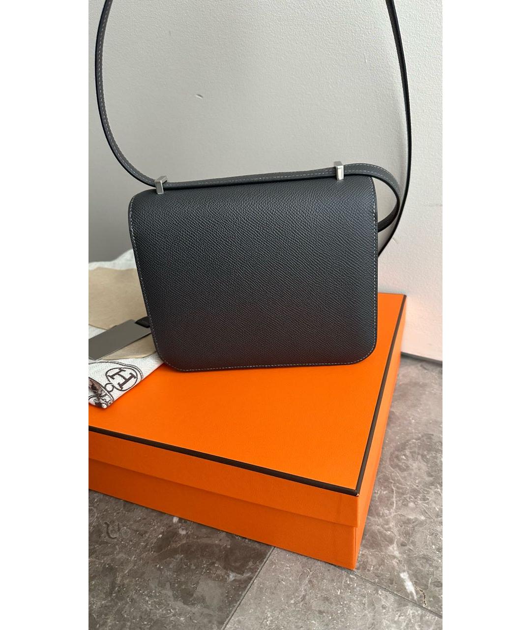 HERMES Антрацитовая кожаная сумка через плечо, фото 4