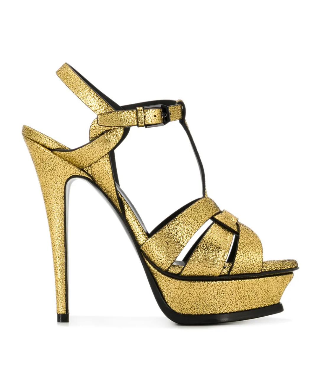 SAINT LAURENT Золотые кожаные босоножки, фото 1