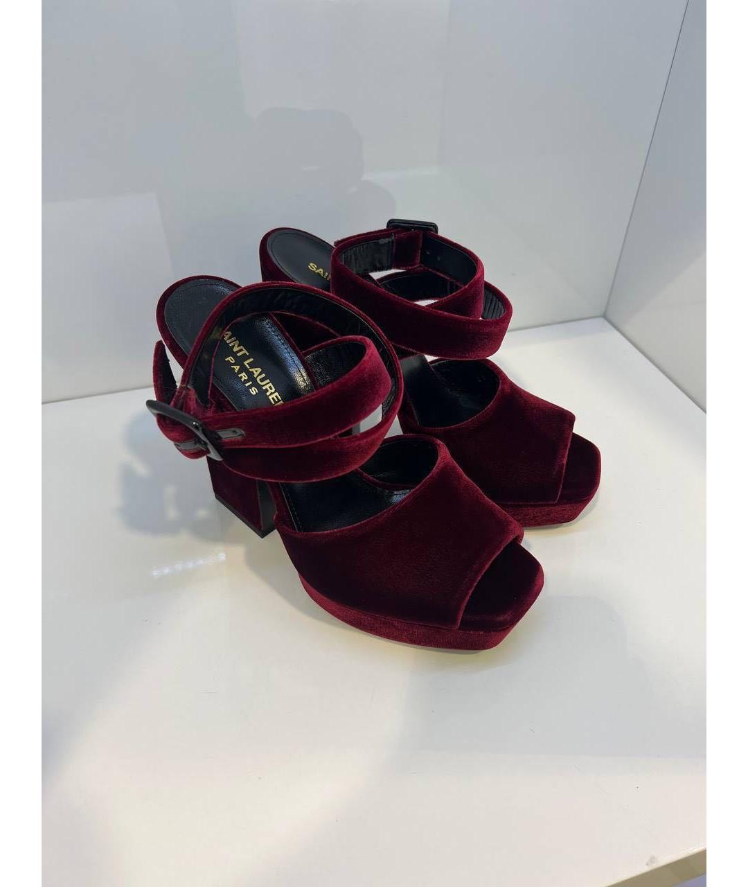 SAINT LAURENT Бордовые босоножки, фото 3