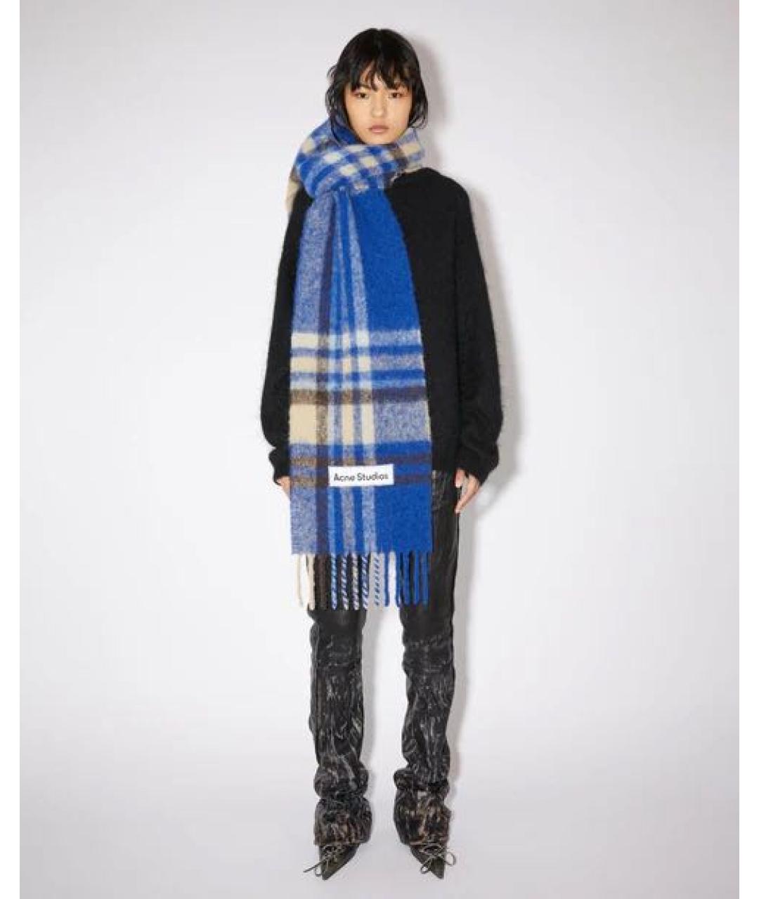 ACNE STUDIOS Темно-синий шерстяной шарф, фото 4