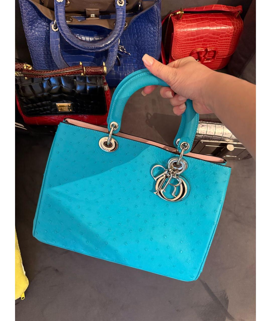 CHRISTIAN DIOR Бирюзовая сумка тоут из экзотической кожи, фото 5