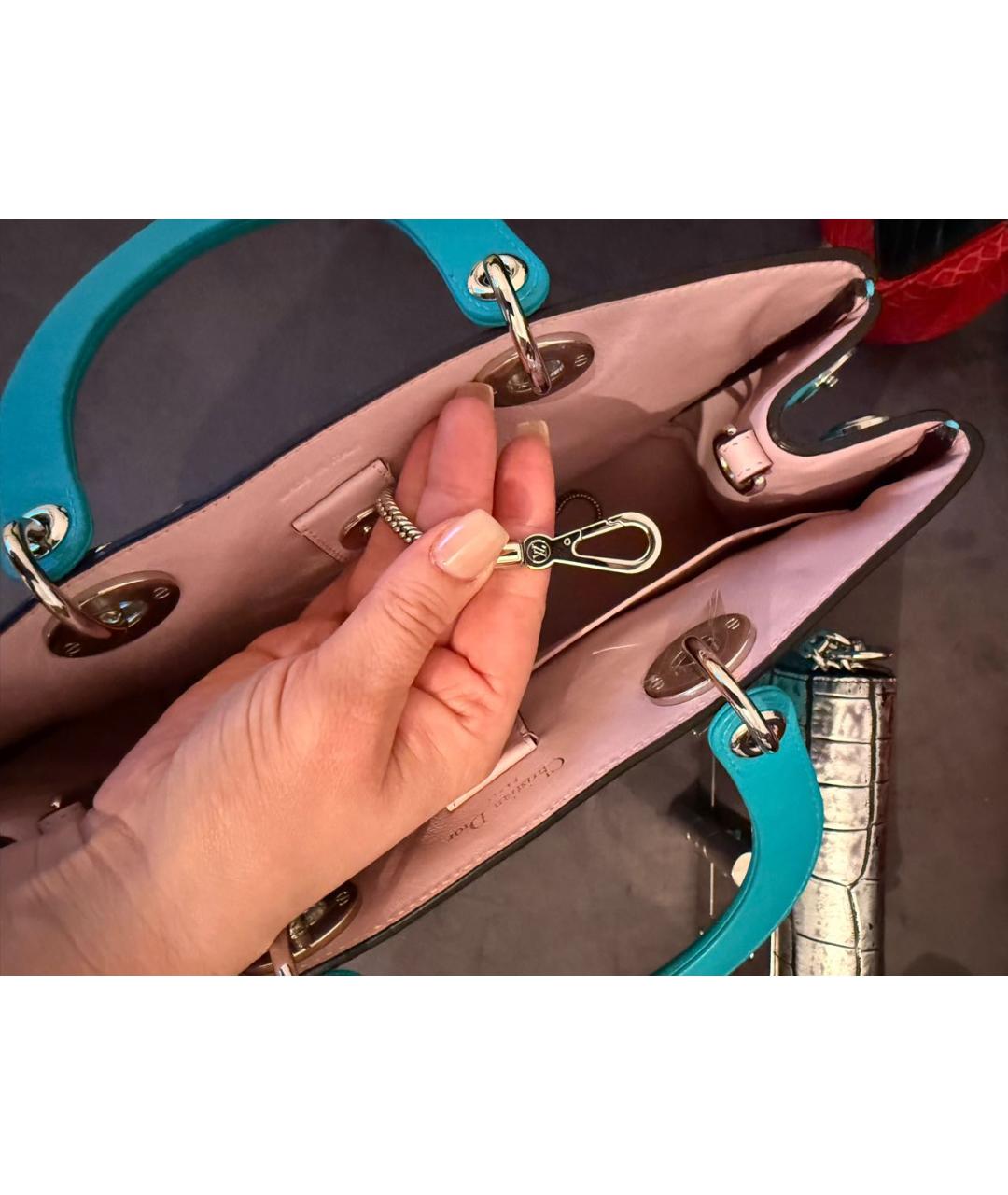 CHRISTIAN DIOR Бирюзовая сумка тоут из экзотической кожи, фото 3