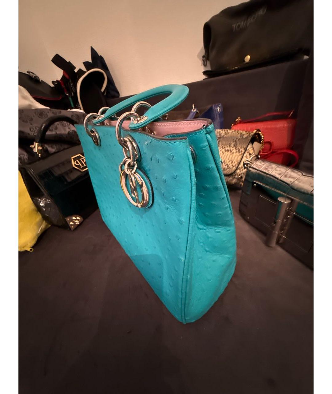 CHRISTIAN DIOR Бирюзовая сумка тоут из экзотической кожи, фото 2