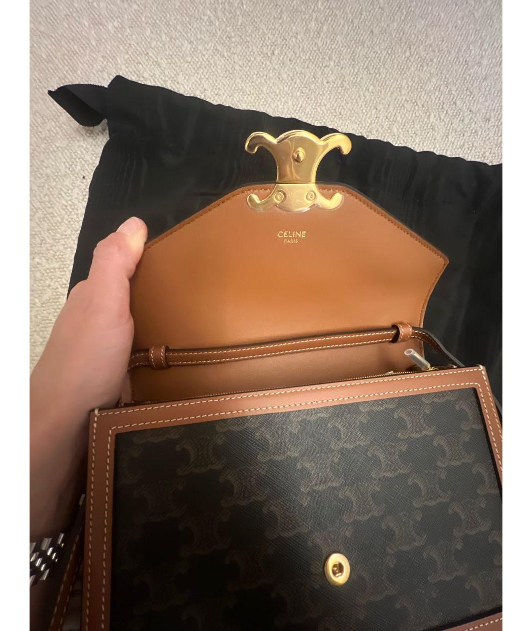 CELINE Коричневая кожаная сумка через плечо, фото 5