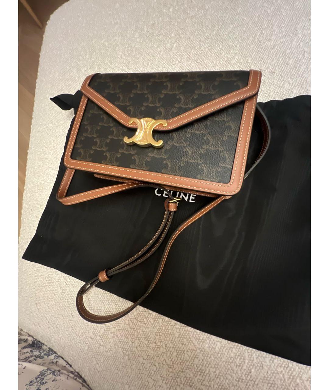 CELINE Коричневая кожаная сумка через плечо, фото 2