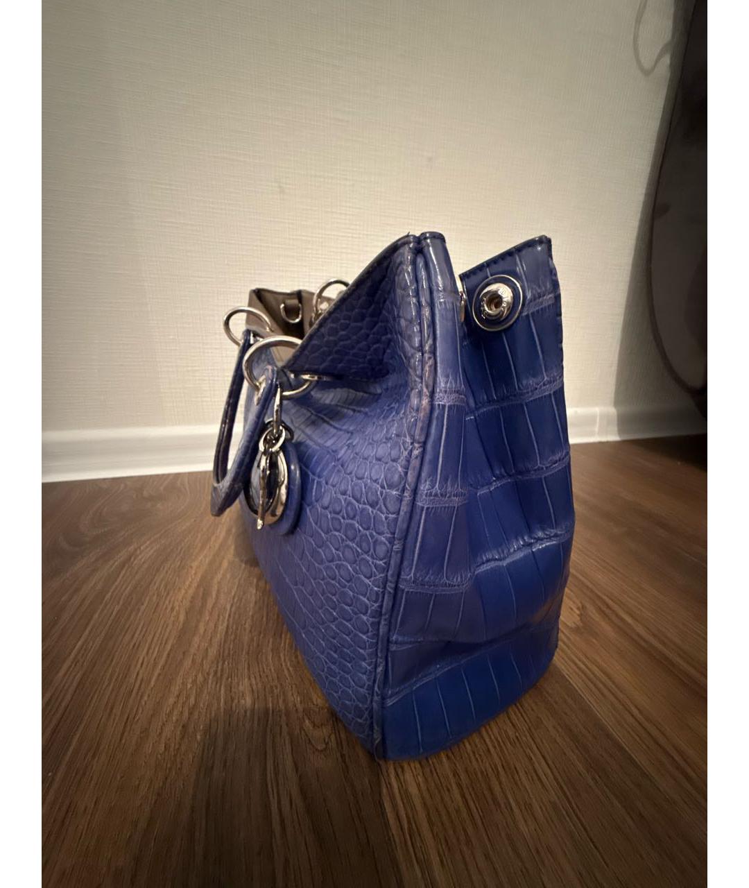 CHRISTIAN DIOR Синяя сумка тоут из экзотической кожи, фото 4