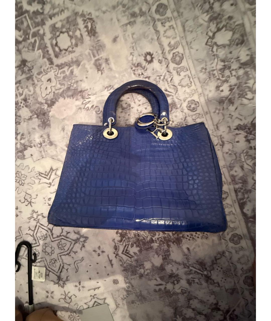 CHRISTIAN DIOR Синяя сумка тоут из экзотической кожи, фото 5