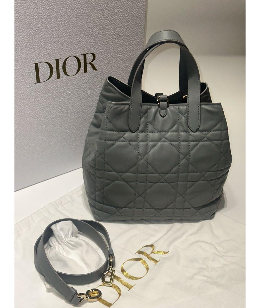 CHRISTIAN DIOR Серая кожаная сумка с короткими ручками, фото 3