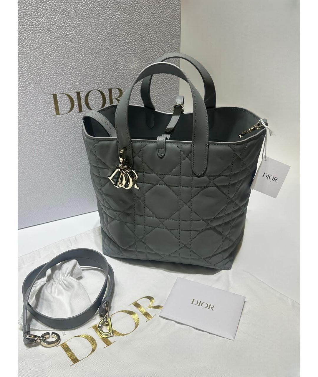 CHRISTIAN DIOR Серая кожаная сумка с короткими ручками, фото 4