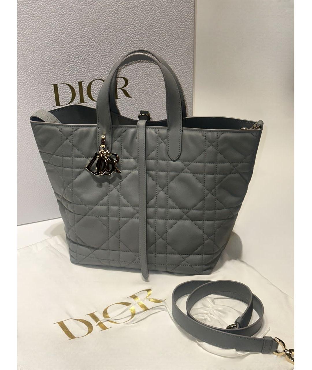 CHRISTIAN DIOR Серая кожаная сумка с короткими ручками, фото 5