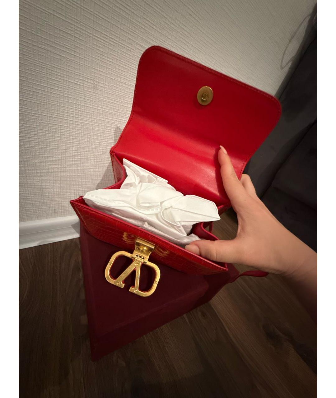 VALENTINO Красная сумка через плечо из экзотической кожи, фото 4