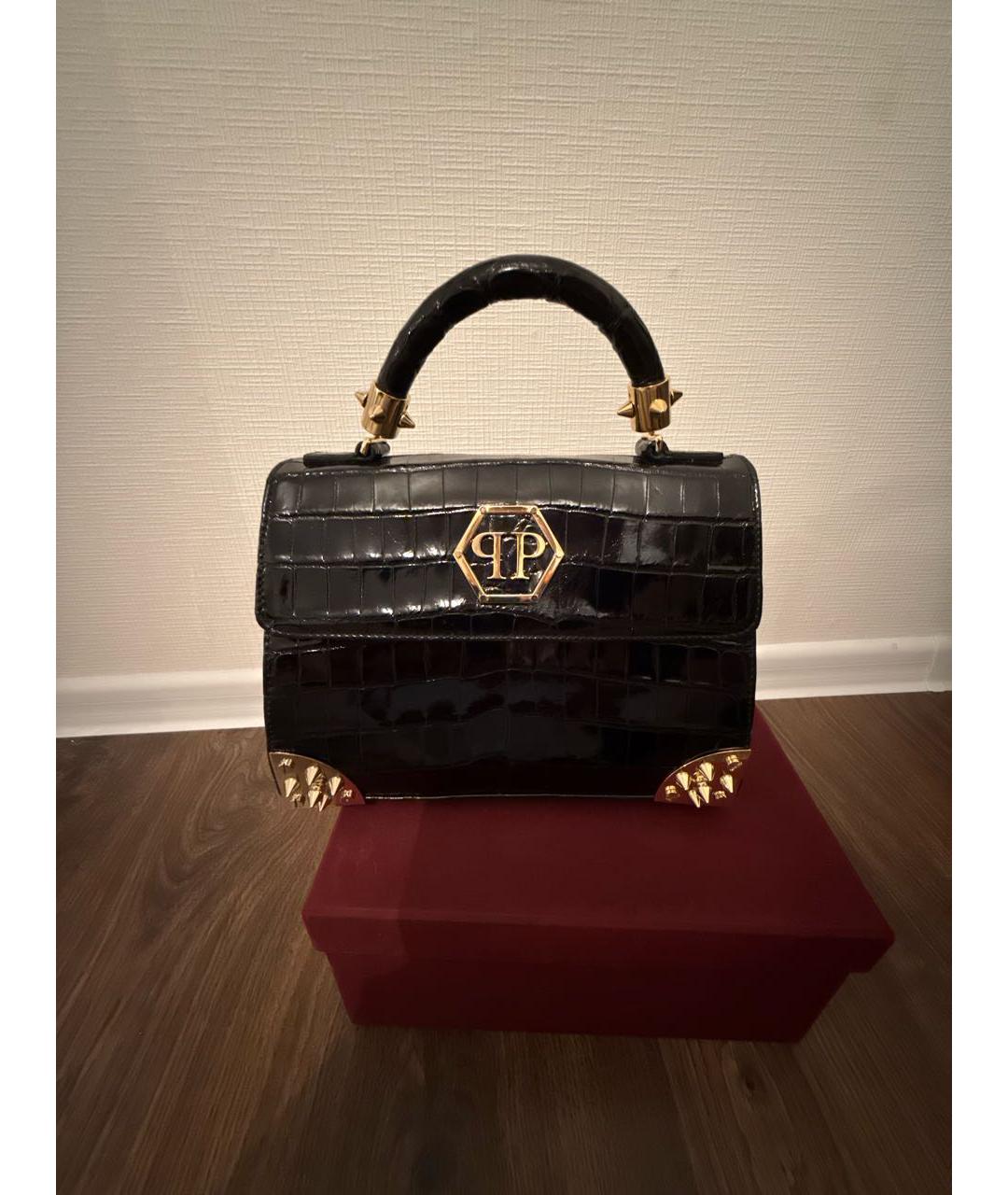 PHILIPP PLEIN Черная сумка с короткими ручками из экзотической кожи, фото 6