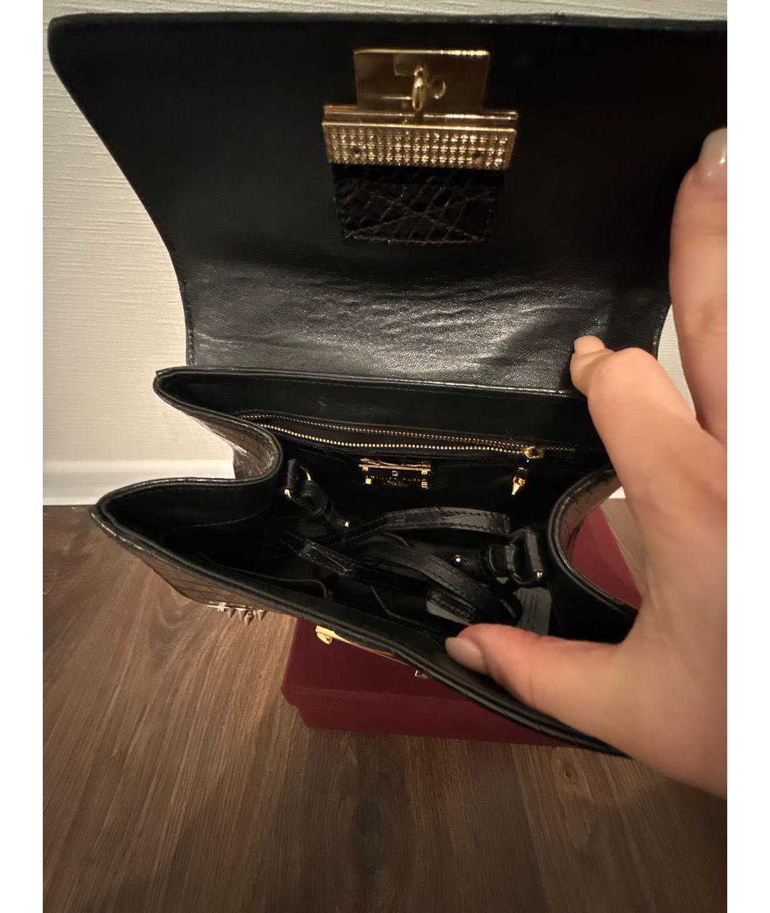 PHILIPP PLEIN Черная сумка с короткими ручками из экзотической кожи, фото 2