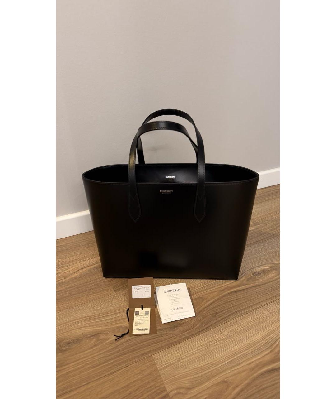 BURBERRY Черная кожаная сумка тоут, фото 5