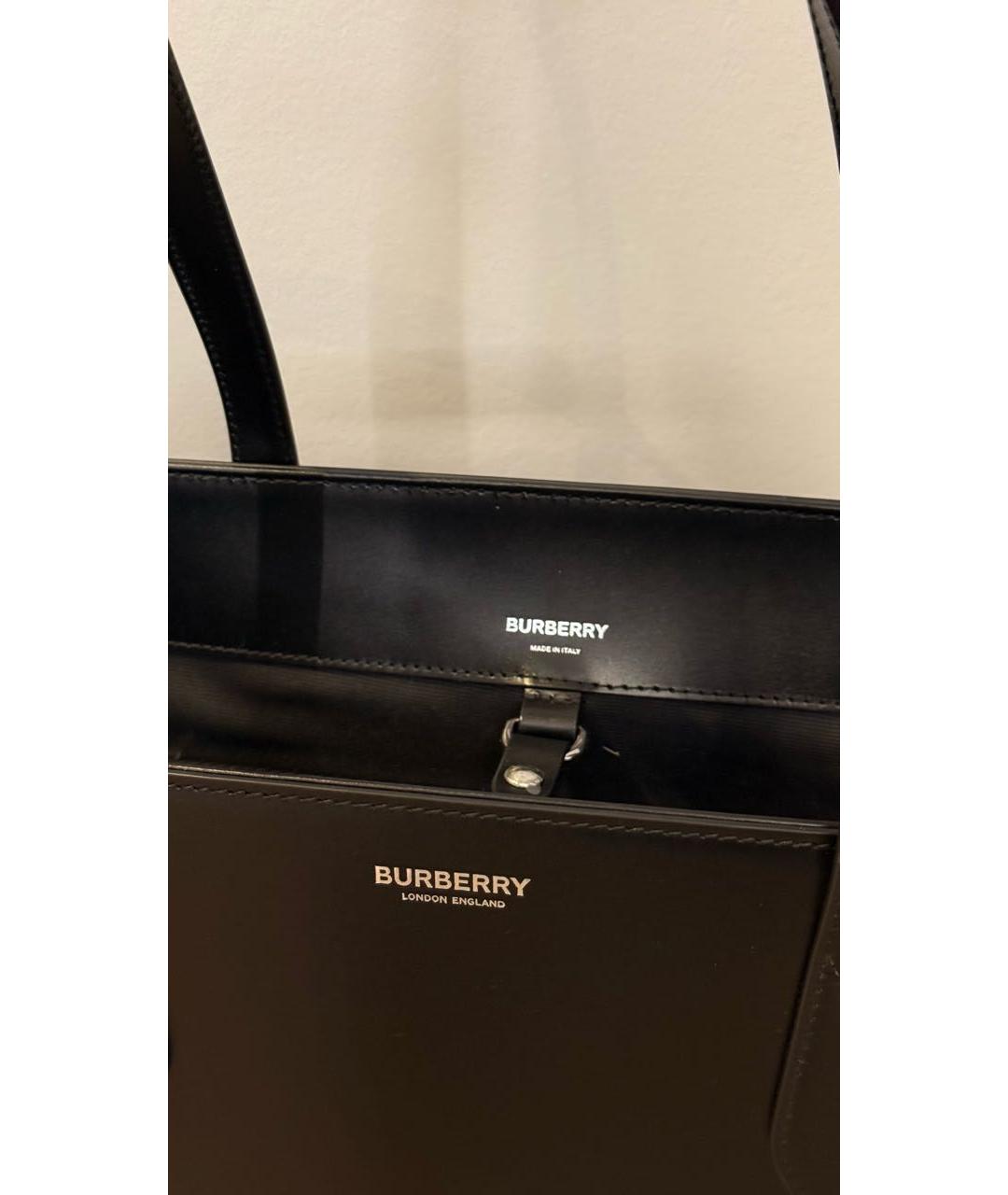 BURBERRY Черная кожаная сумка тоут, фото 4