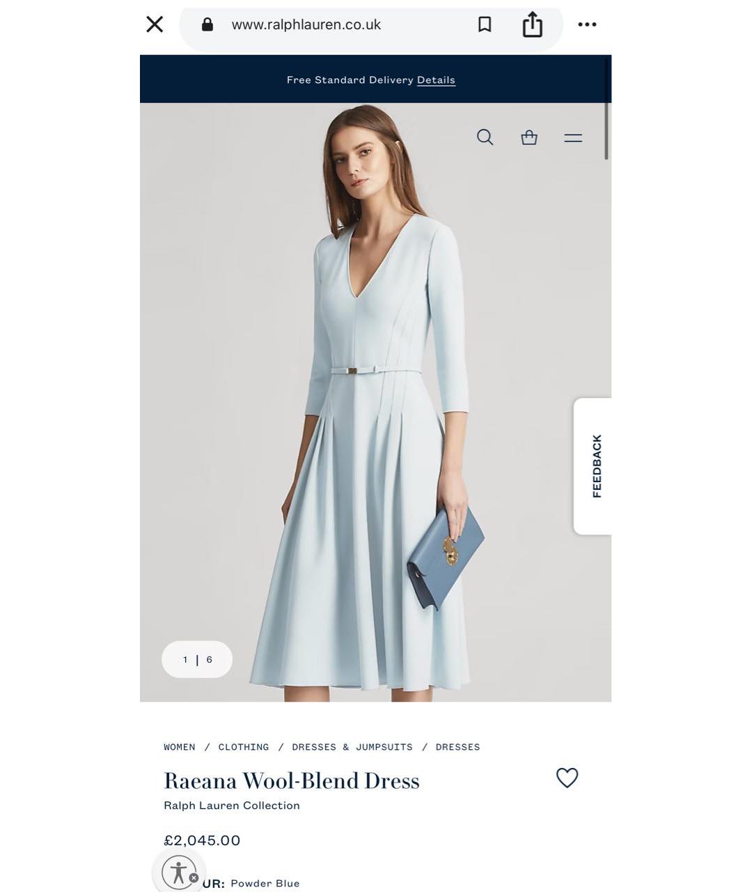 RALPH LAUREN COLLECTION Голубое шерстяное повседневное платье, фото 3