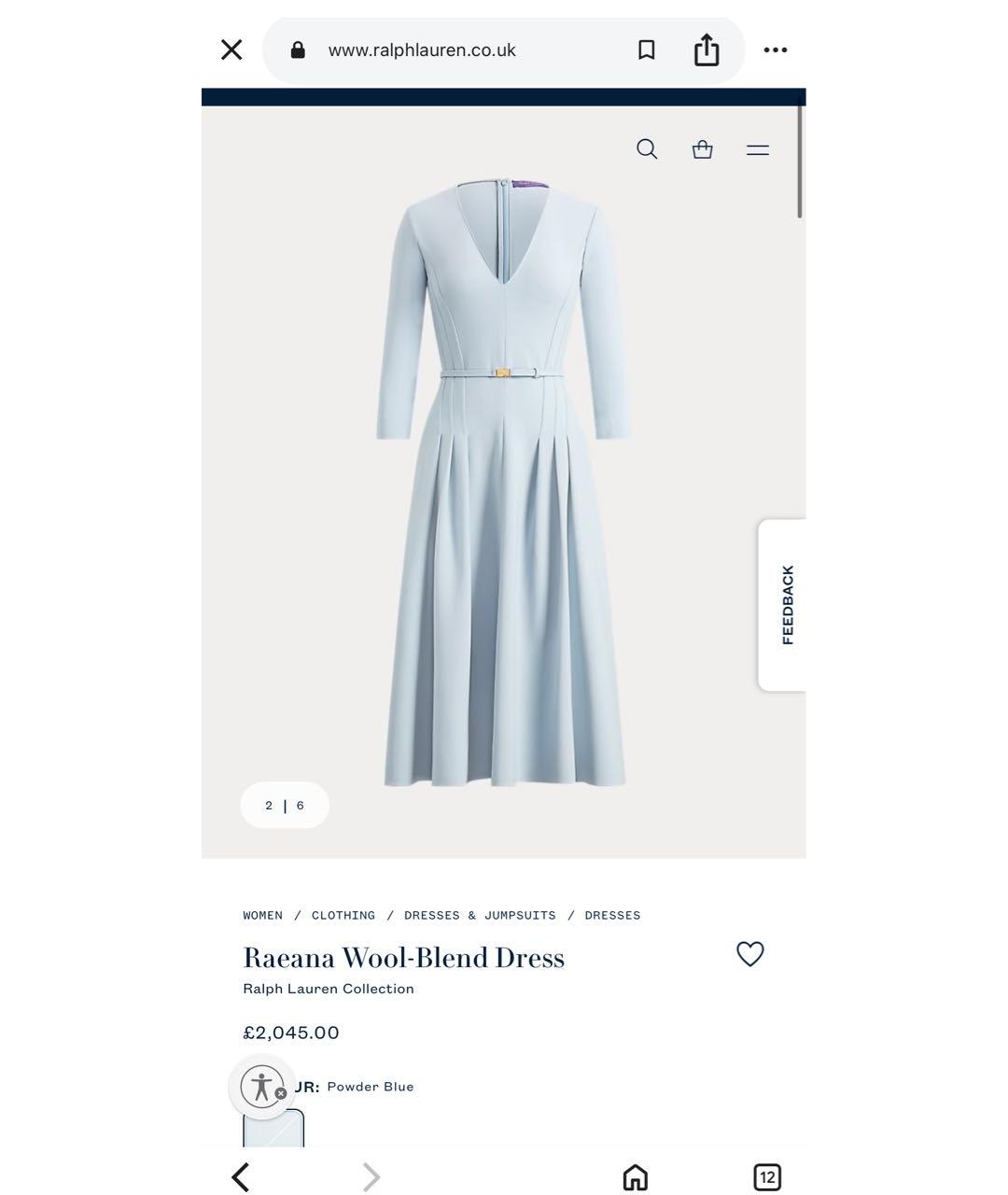 RALPH LAUREN COLLECTION Голубое шерстяное повседневное платье, фото 2