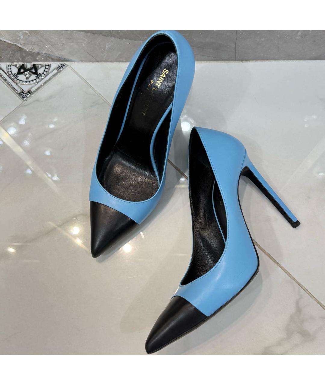 SAINT LAURENT Голубые кожаные туфли, фото 2