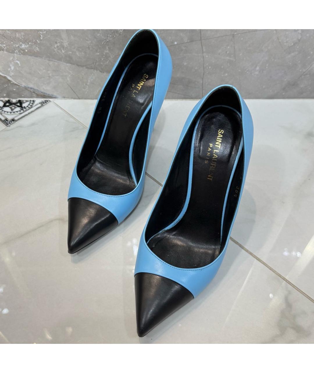 SAINT LAURENT Голубые кожаные туфли, фото 7