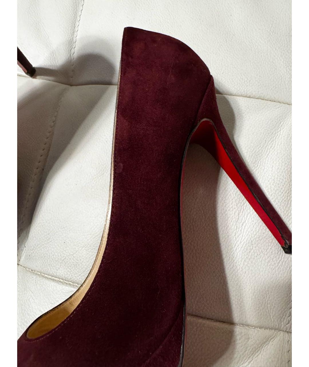 CHRISTIAN LOUBOUTIN Бордовые замшевые туфли, фото 7