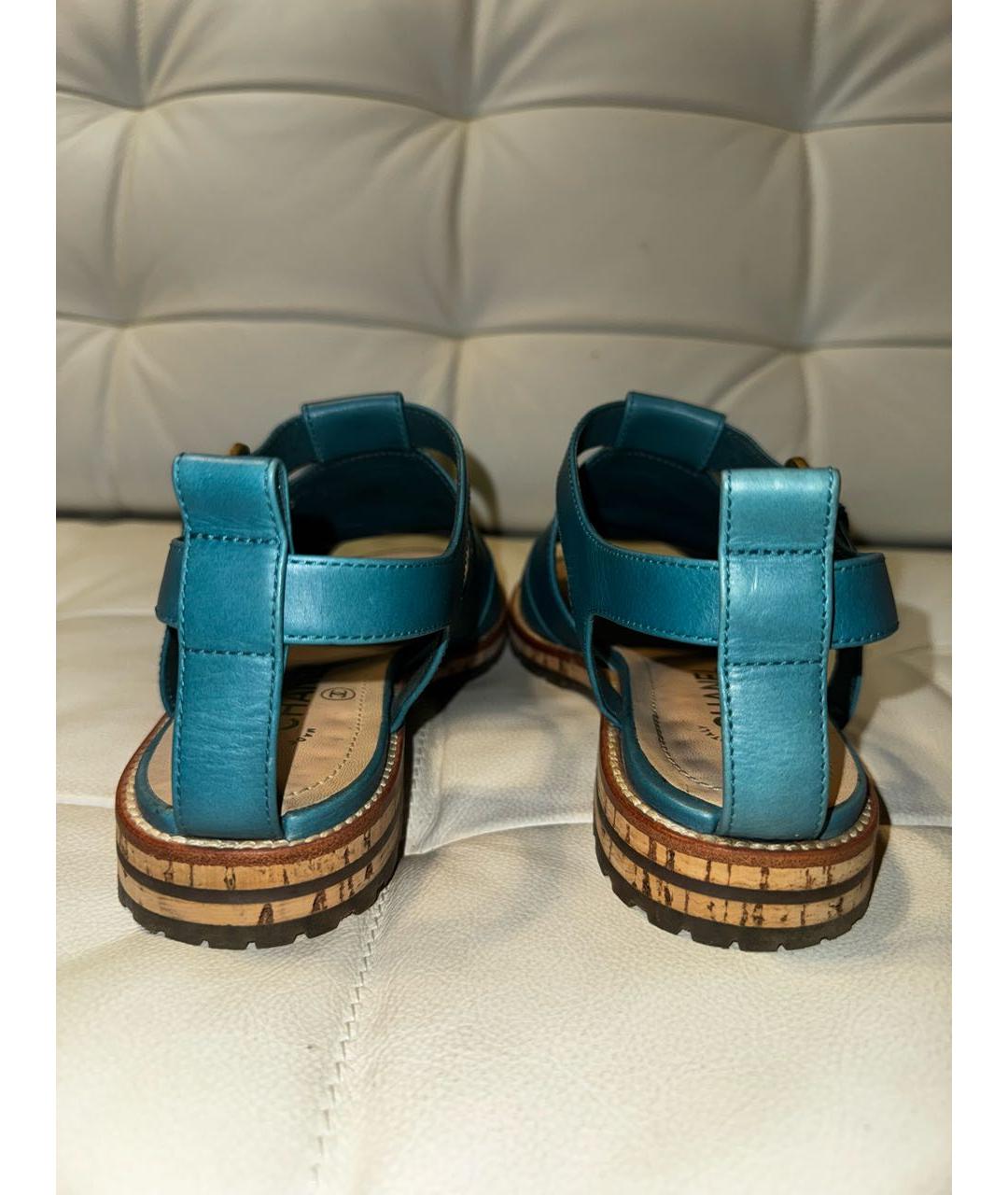 CHANEL Бирюзовые кожаные сандалии, фото 4