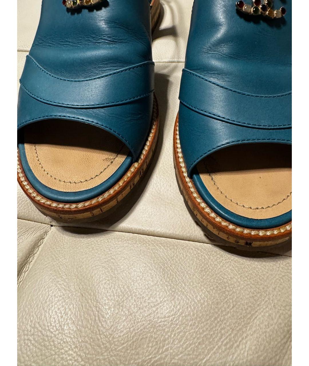 CHANEL Бирюзовые кожаные сандалии, фото 7