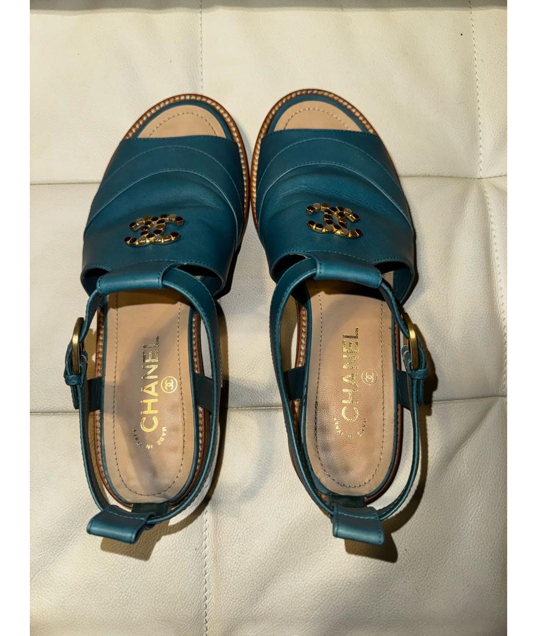 CHANEL Бирюзовые кожаные сандалии, фото 3