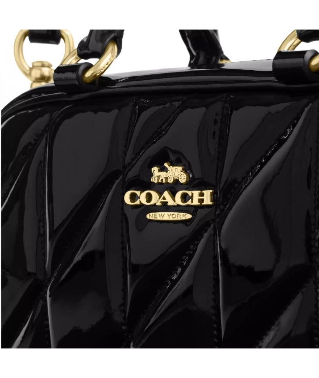 COACH Черная сумка с короткими ручками из лакированной кожи, фото 5
