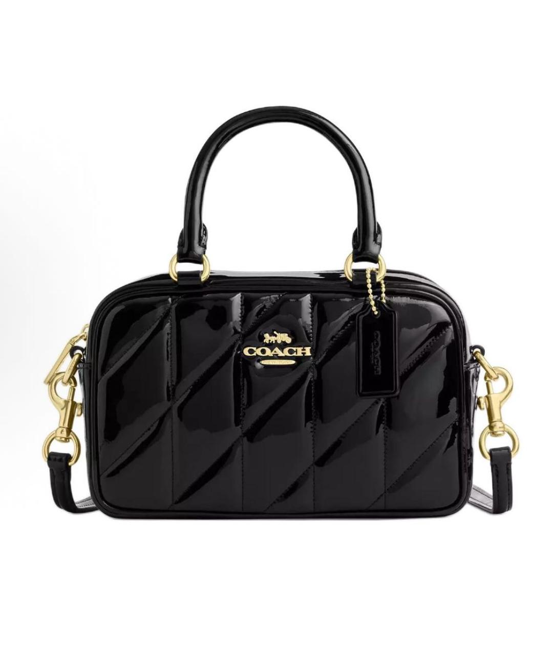COACH Черная сумка с короткими ручками из лакированной кожи, фото 1