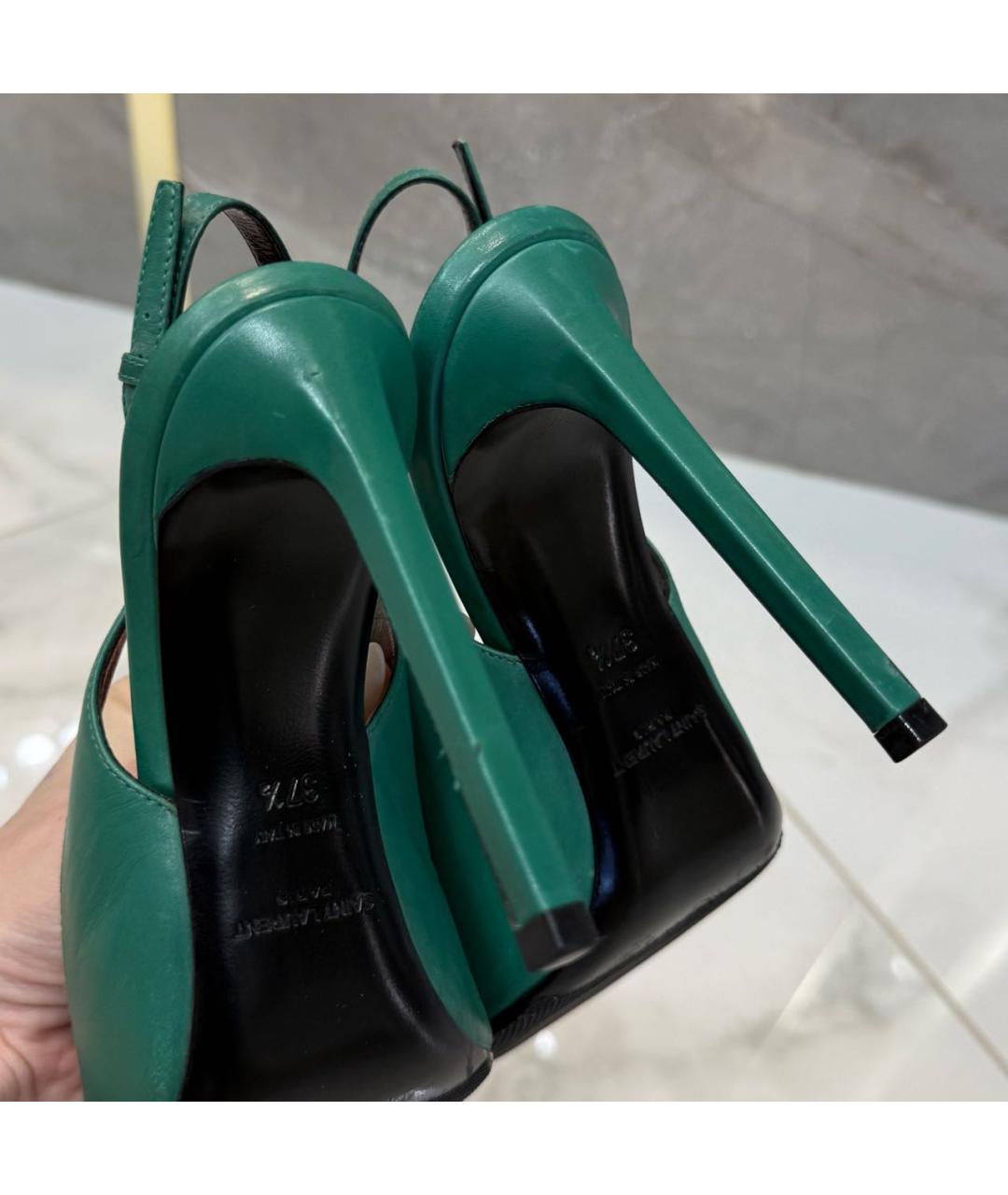 SAINT LAURENT Зеленые кожаные туфли, фото 7
