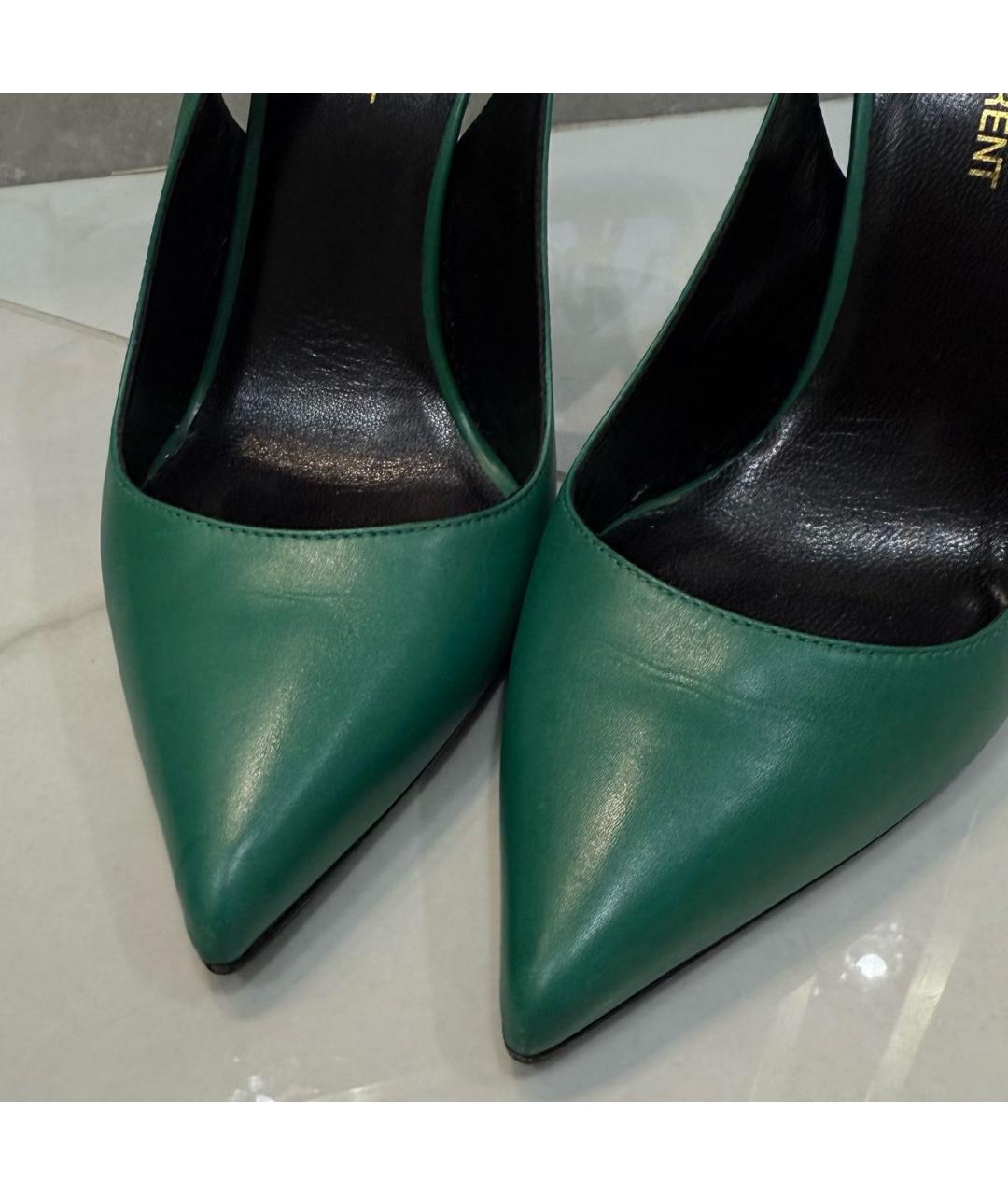SAINT LAURENT Зеленые кожаные туфли, фото 6