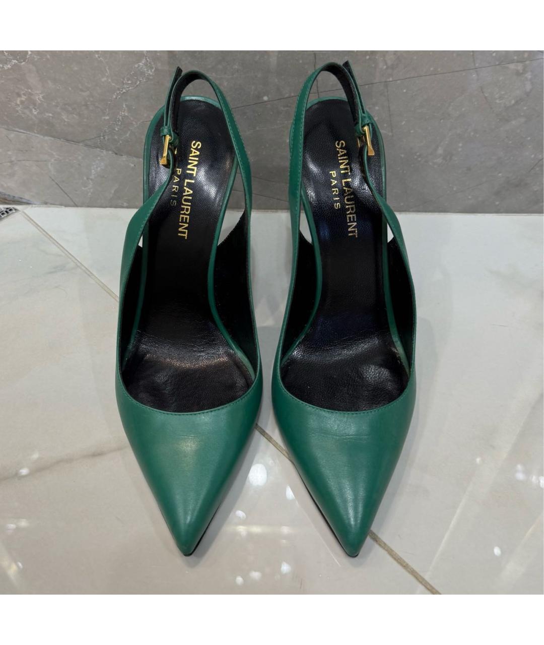 SAINT LAURENT Зеленые кожаные туфли, фото 3